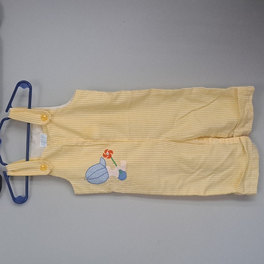 Betti Terrell VTG Baby 18-24m Seersucker Yellow Baby Boy Spin Wheel Romper